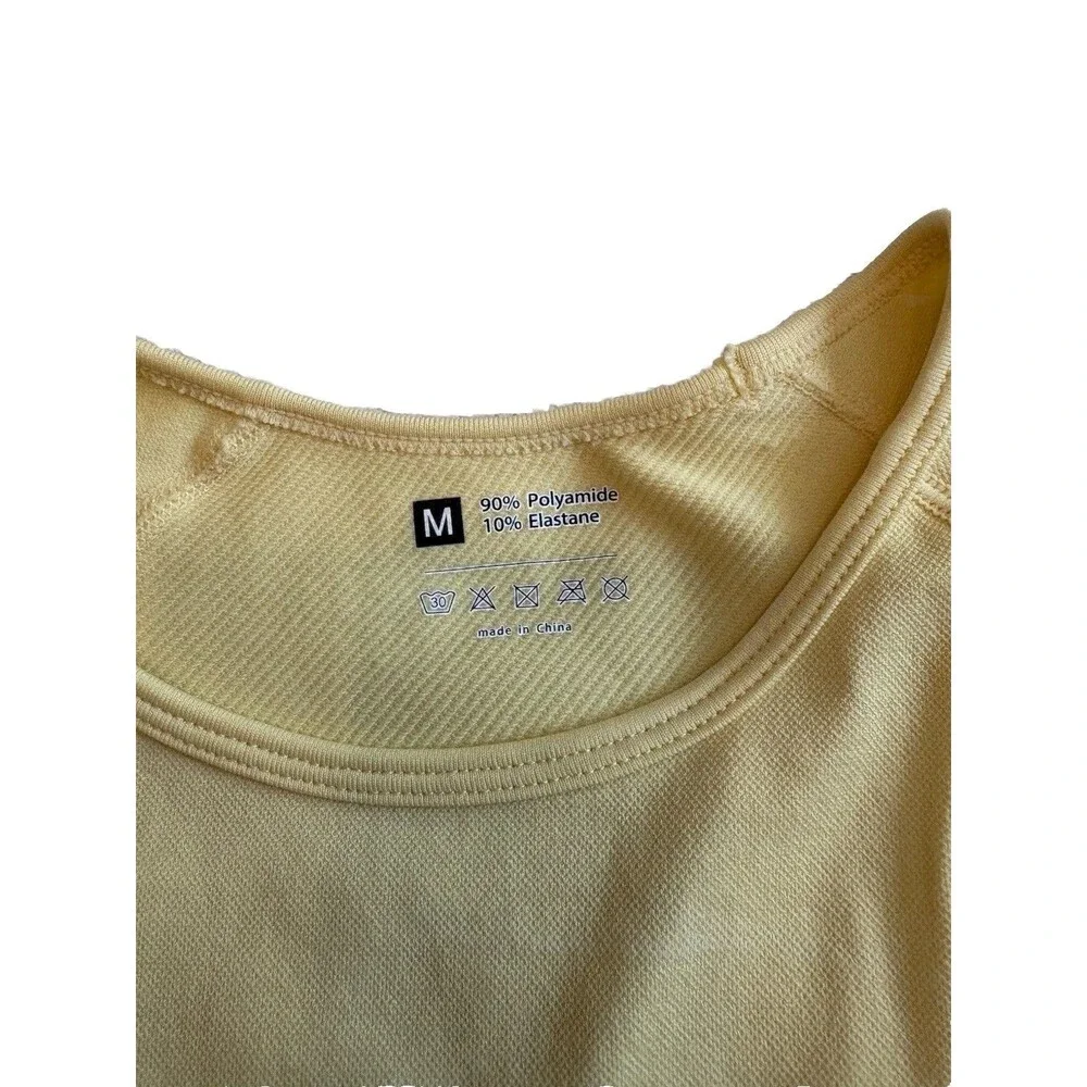 Women’s Butter Yellow Compression Top Stretch Crew Neck Short Sleeve Knit Tee